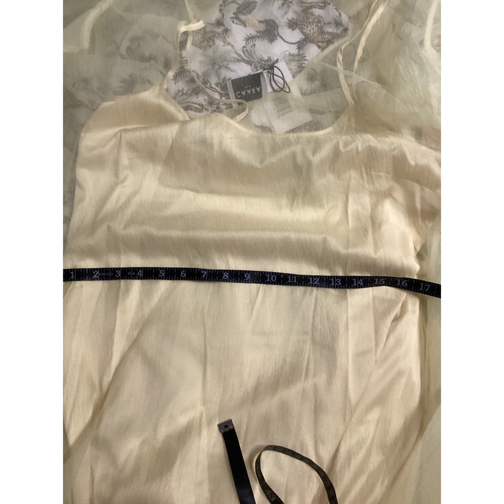 Few Moda CAARA Women Yellow Sheer Organza Overlay Slip Dress Set Size Large NWT - Picture 8 of 12
